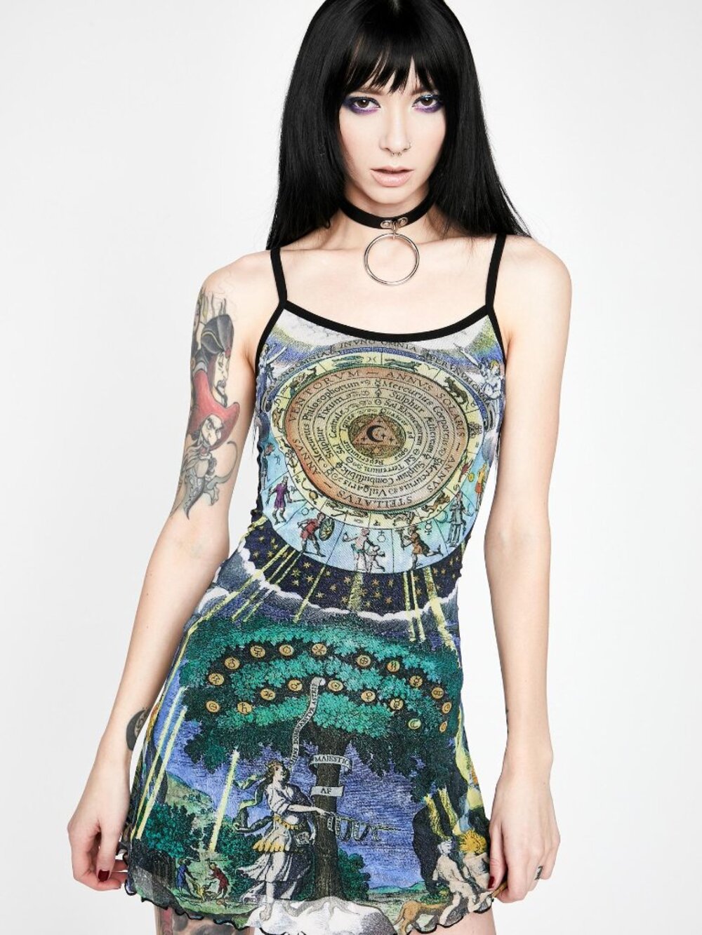 Dolls Kill Multicolor Celestial Tree Mini Slip Dress